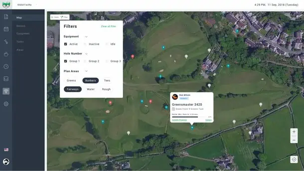 Turf Assistant Beacon Tracking showing real-time asset locations and movement patterns